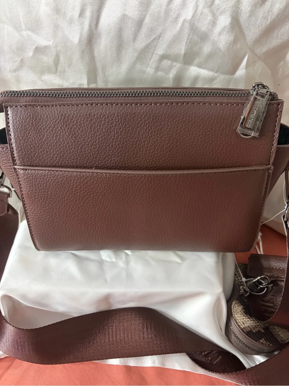NWT Steve Madden Brown Pebbled Crossbody with Snake-Print Heart Charm